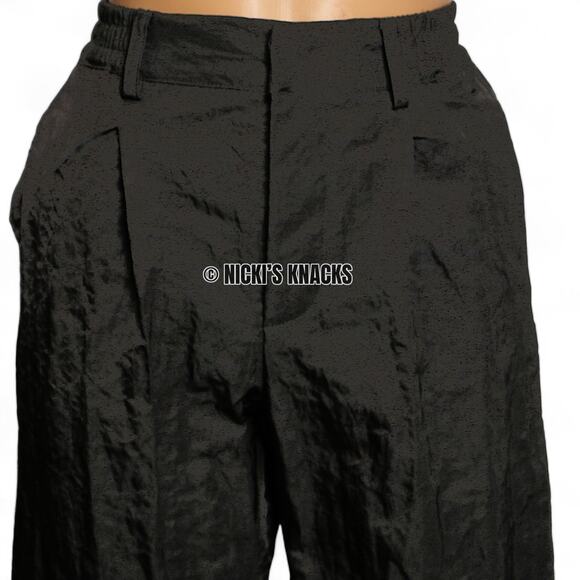 Buckle Shinestar Crinkle Pleated Tapered Pants High Rise Black Textured Size S - Picture 3 of 10